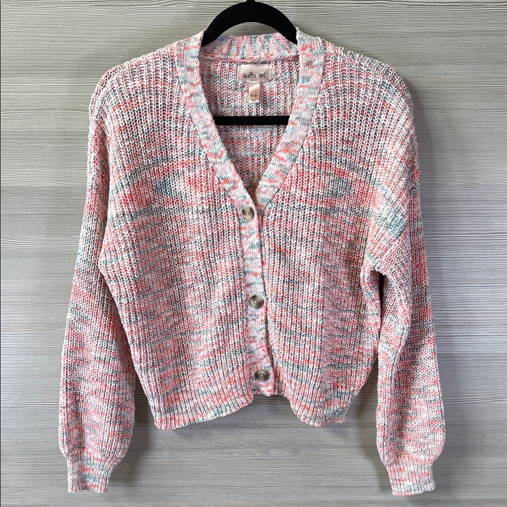 Willow & Root Oversized Boxy Space Dyed Knit Cardigan in Glazed Peach XS